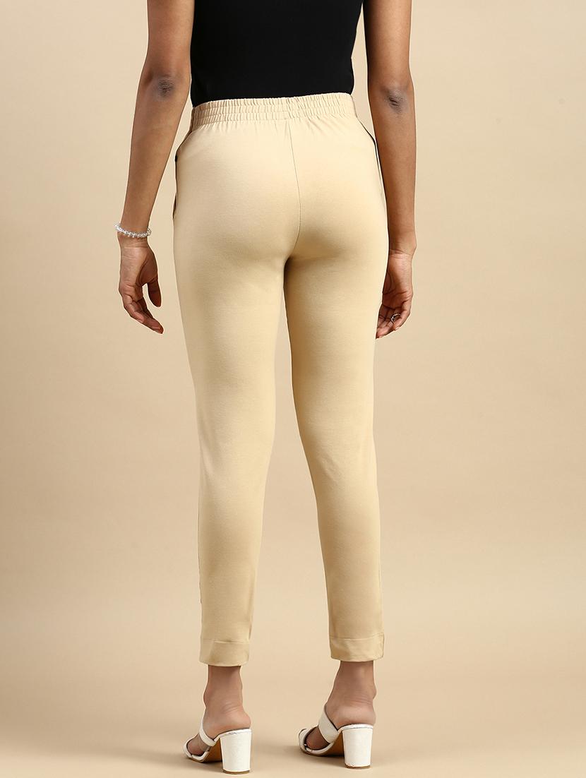 beige cotton flat front trouser - 21162013 - Standard Image - 2