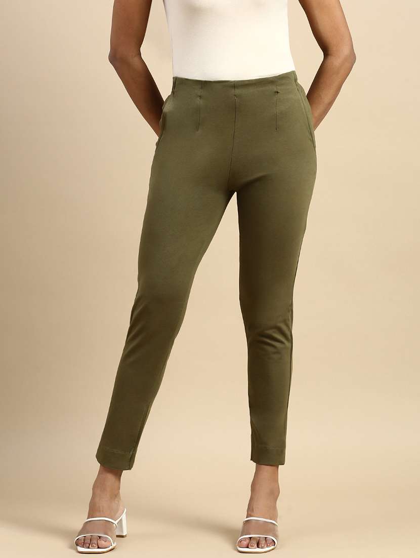 olive cotton flat front trouser