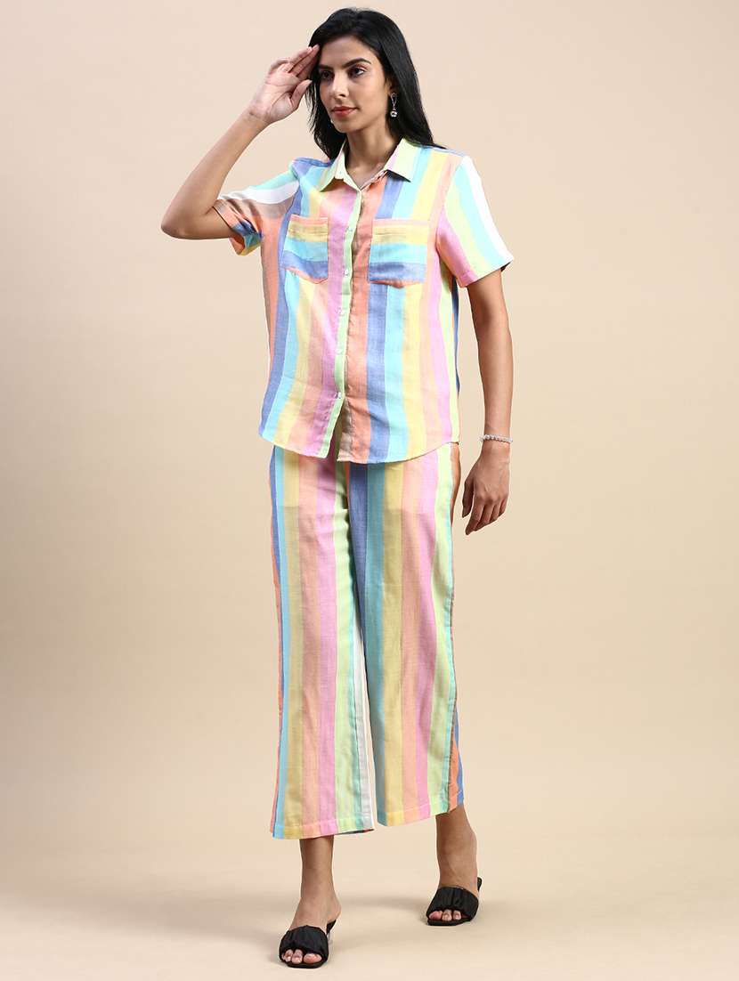 multi colored cotton wide leg trouser