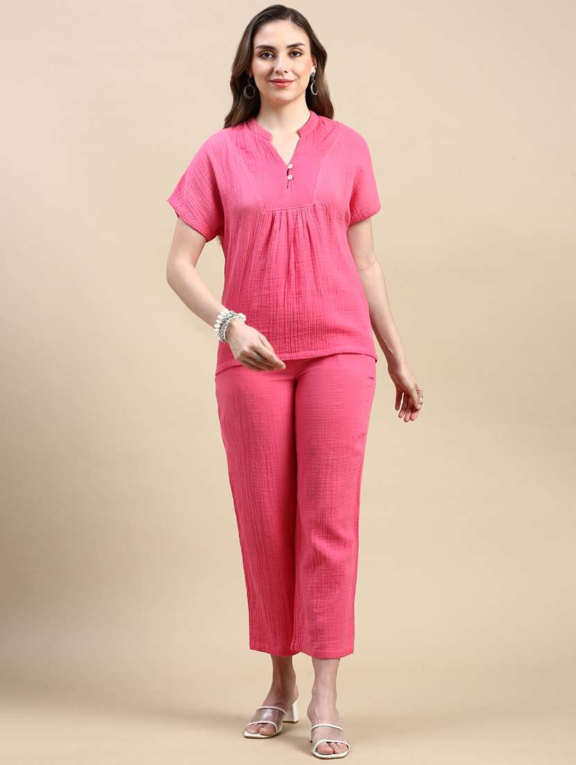 solid pink cotton regular top