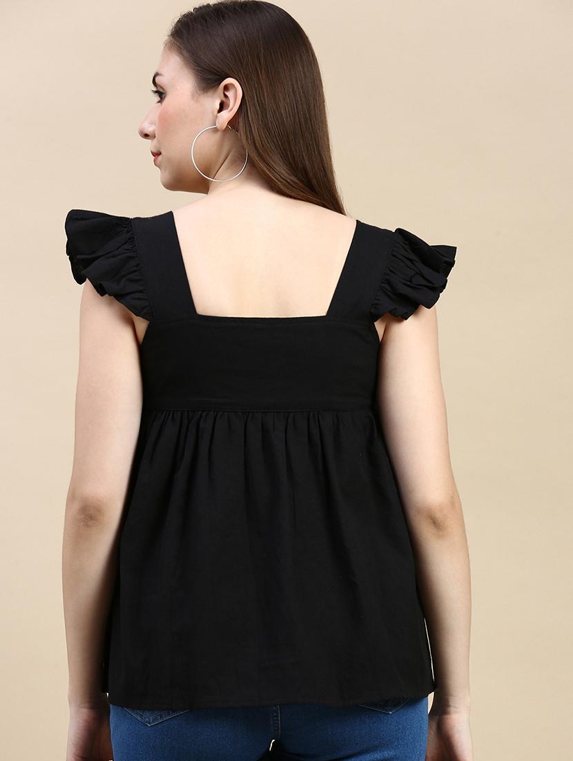 solid black cotton casual top - 21162050 - Standard Image - 2