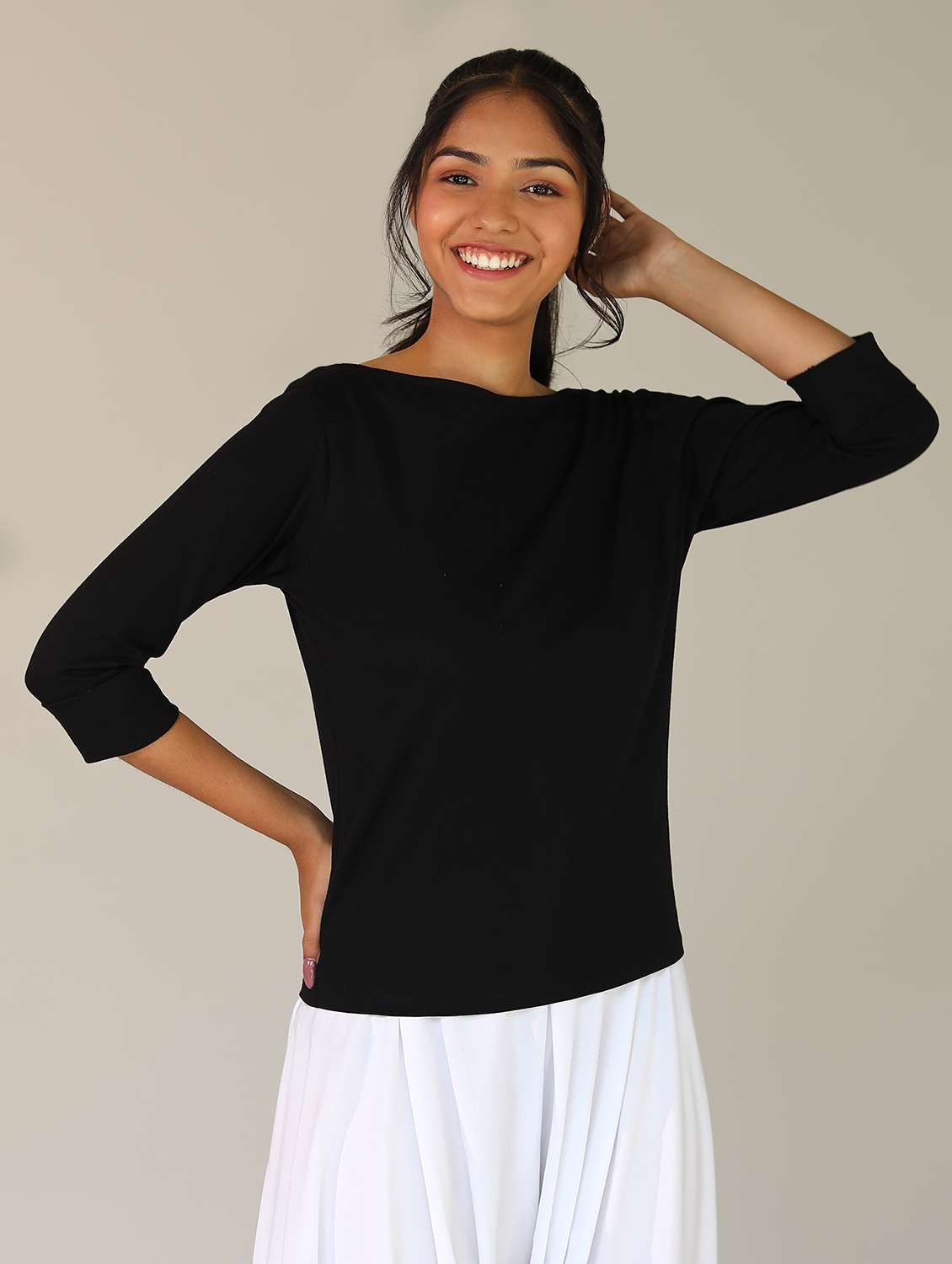 women solid three quarter sleeves t-shirt - 21164622 -  Standard Image - 2