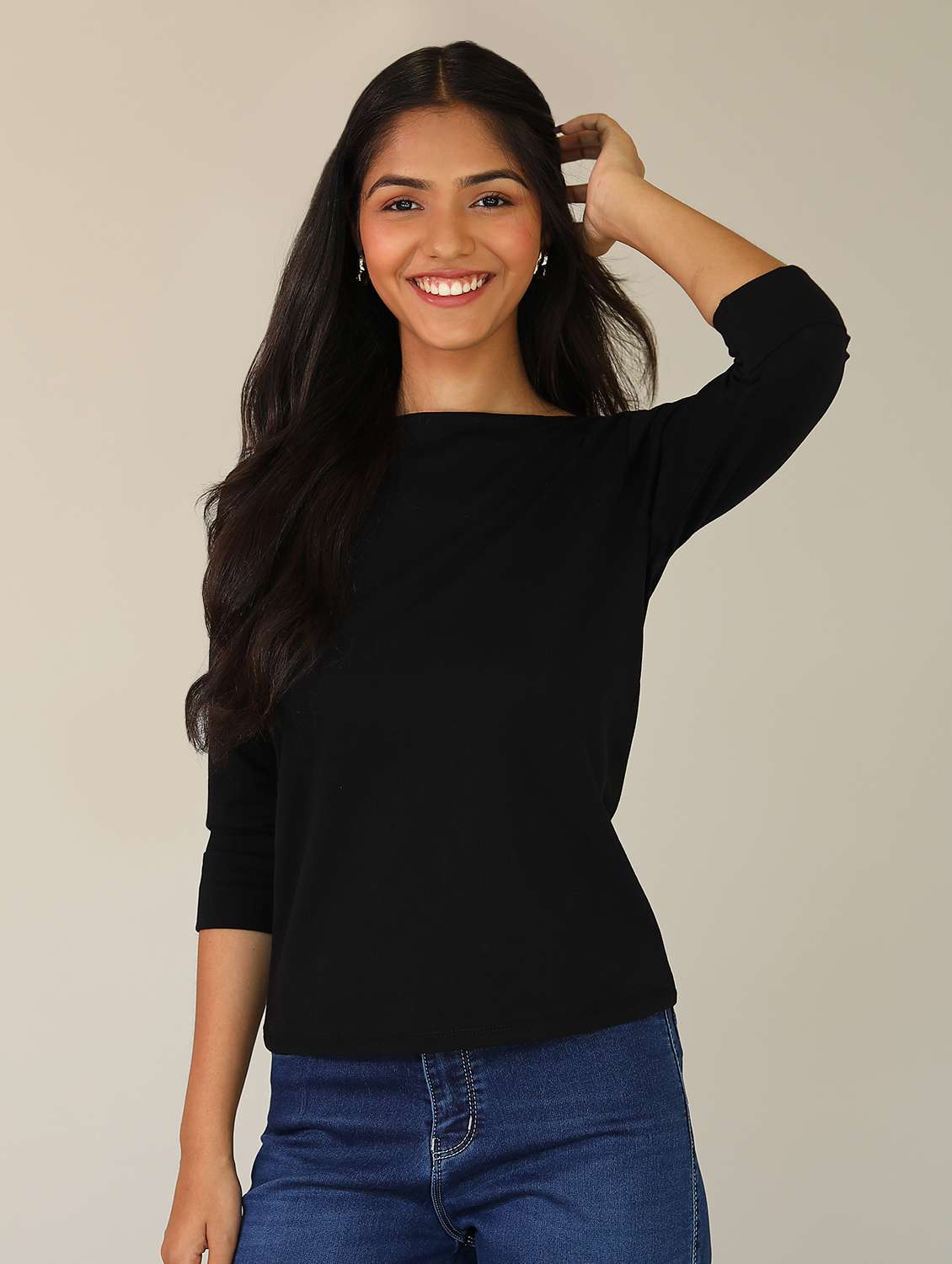 women solid cotton modal boat neck t-shirt - 21164632 -  Standard Image - 2