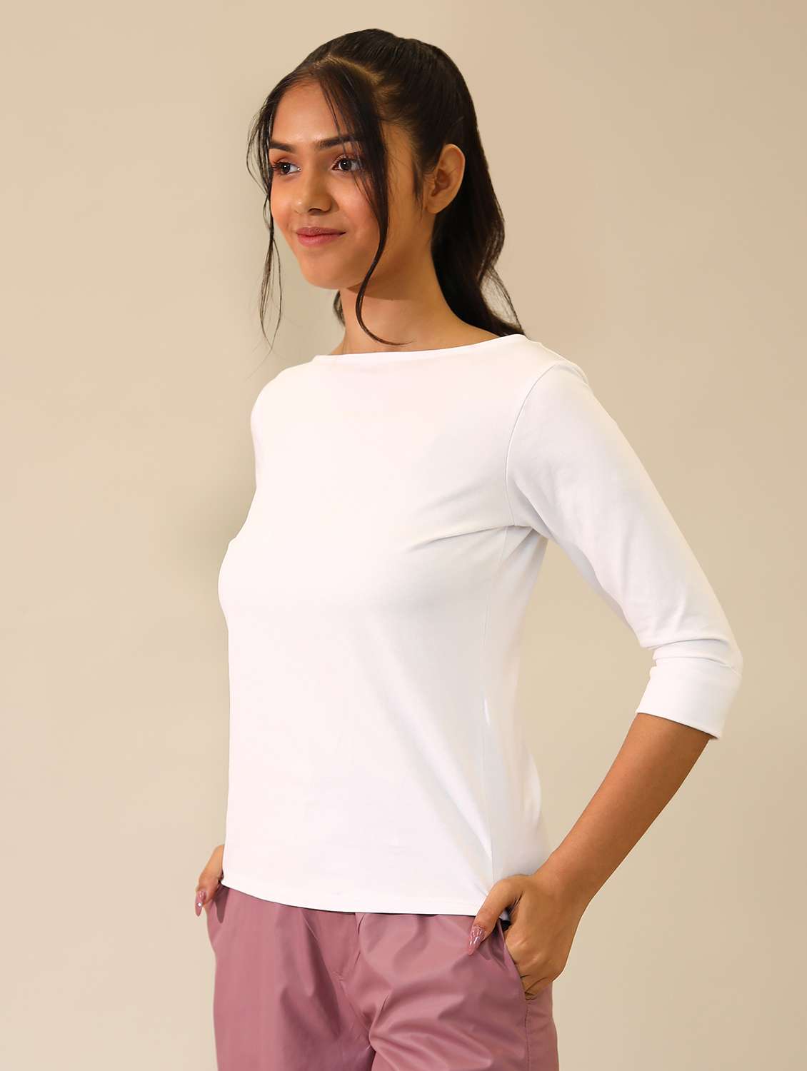 women solid cotton modal boat neck t-shirt - 21164633 -  Standard Image - 2