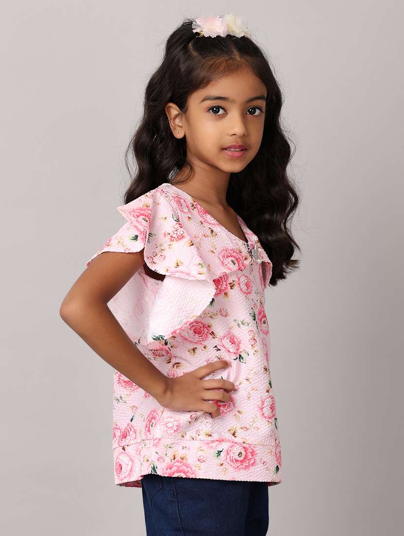 girls pink floral printed top - 21166888 -  Standard Image - 2