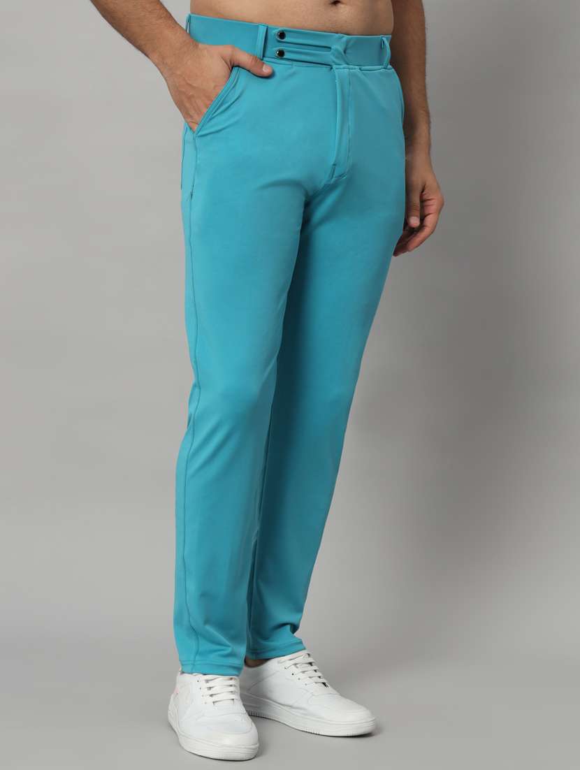 blue lycra tailored casual trouser - 21167277 - Standard Image - 2