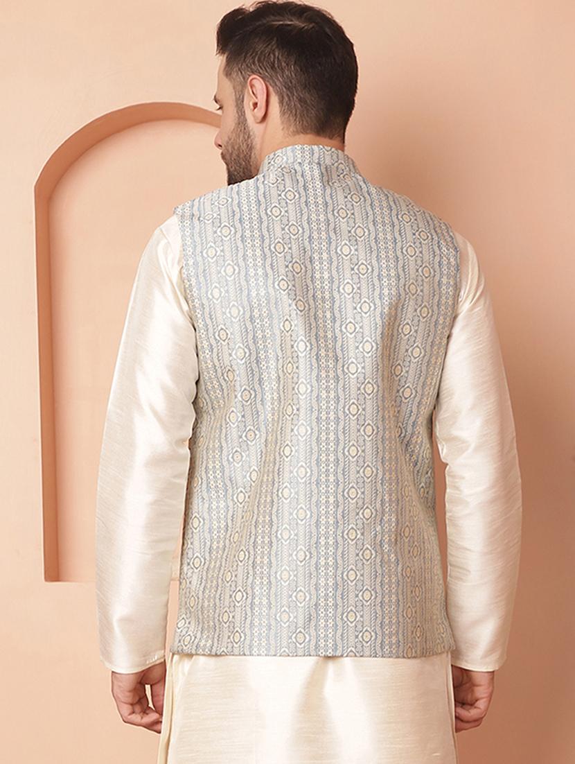 light blue silk blend nehrujacket - 21167327 - Standard Image - 2