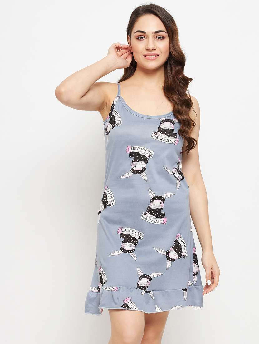grey printed viscose sleepshirt