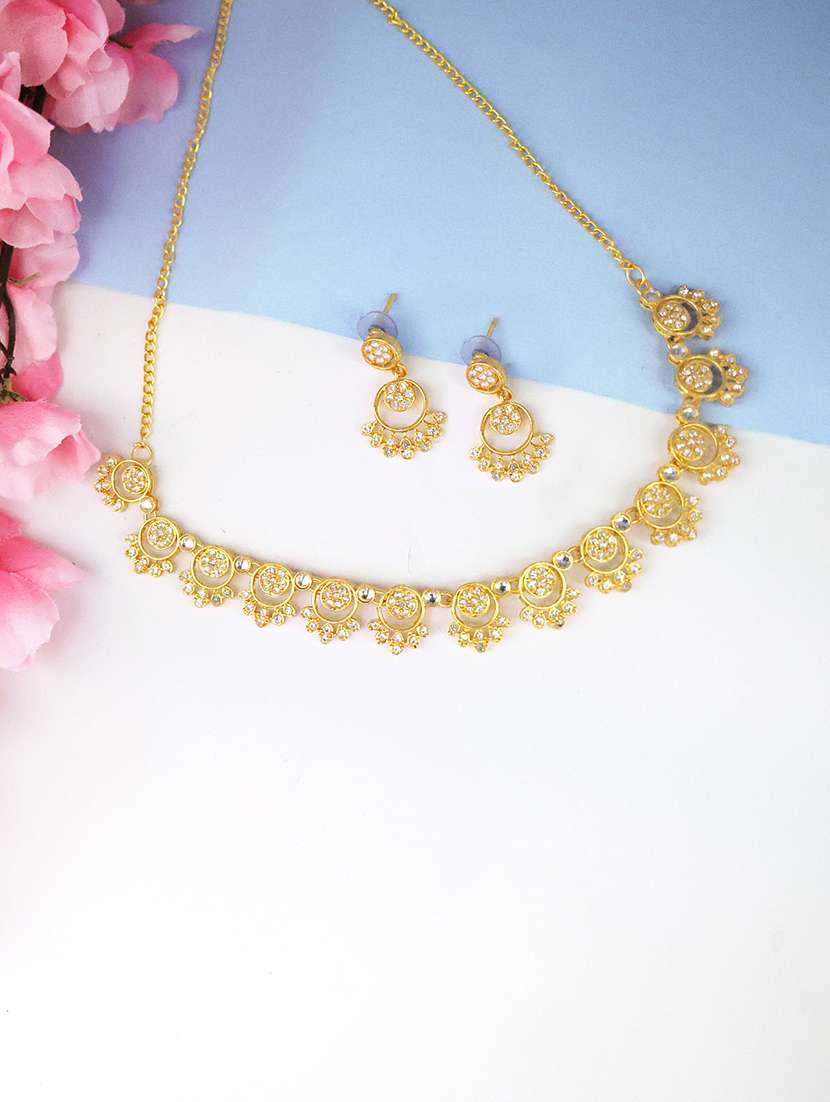 gold brass choker necklace and earrings set