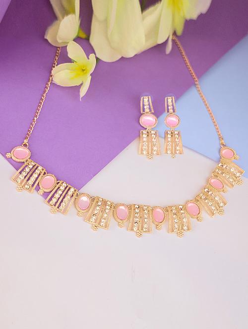 pink brass choker necklace and earrings set - 21167749 - Standard Image - 0