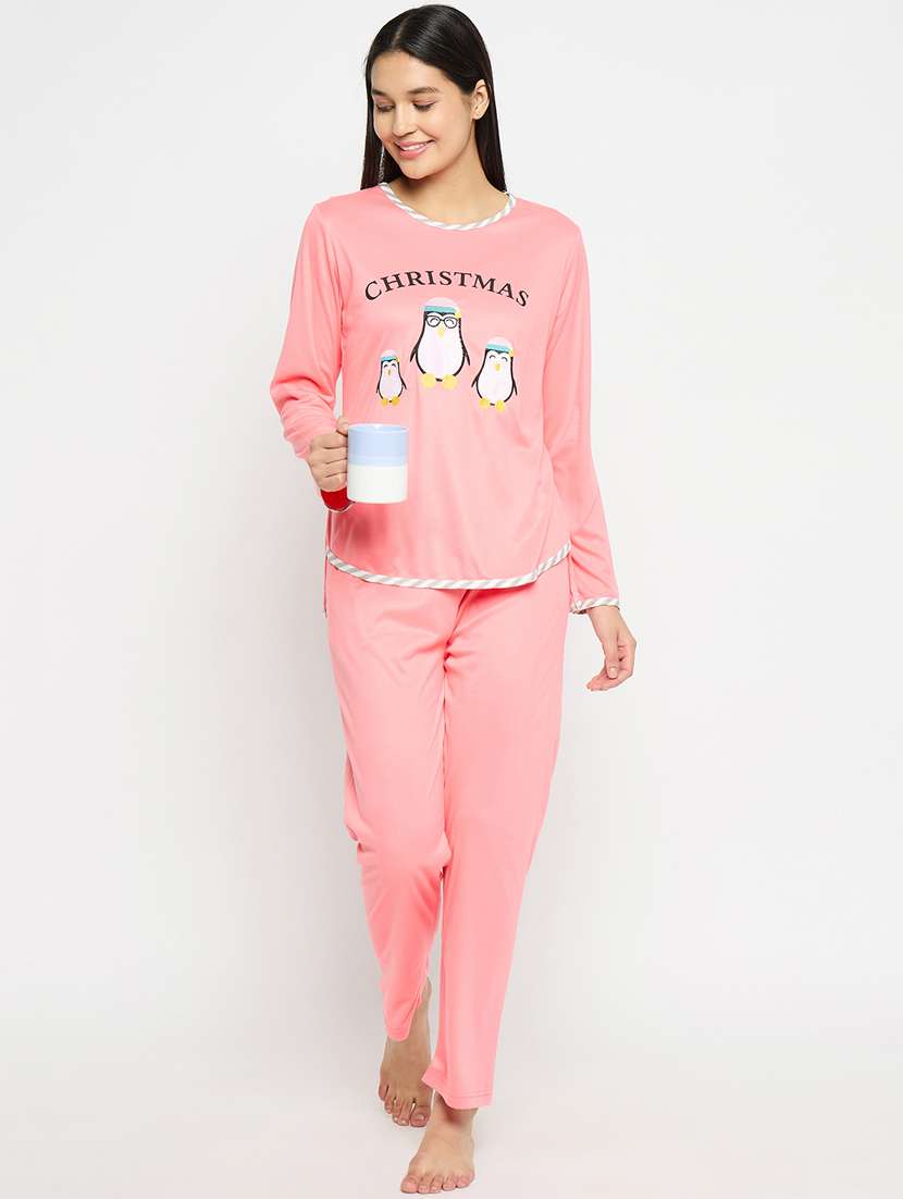 pink printed viscose pyjama set 