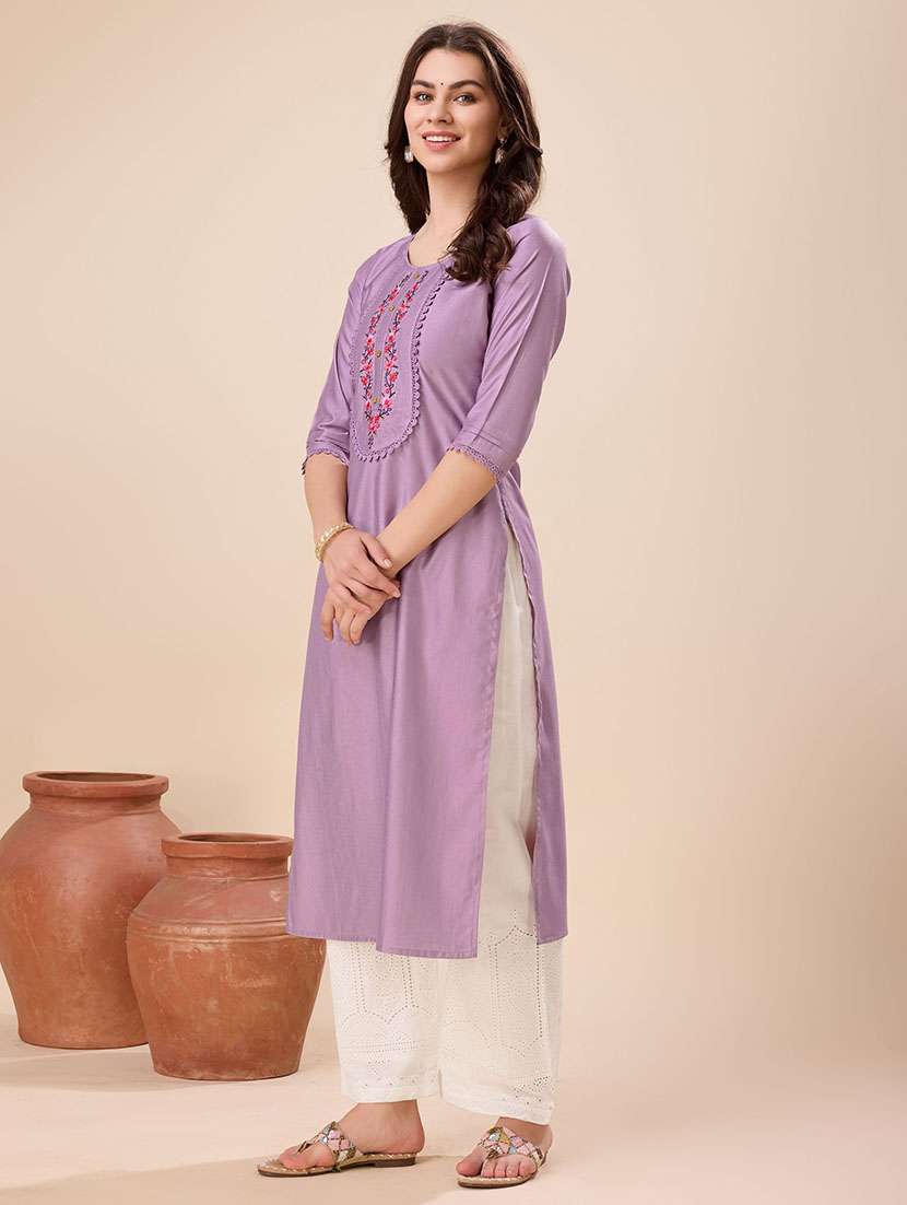 women three quarter sleeve straight kurta - 21167758 -  Standard Image - 2