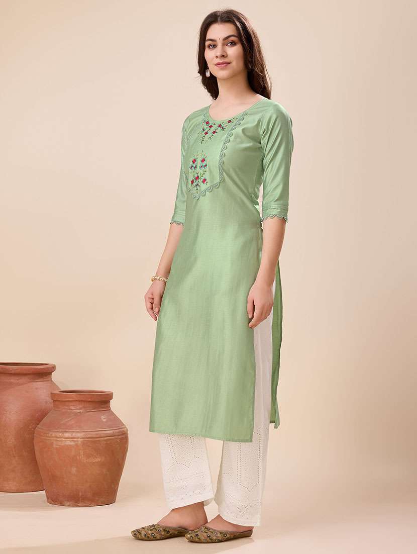 women three quarter sleeve straight kurta - 21167759 -  Standard Image - 2