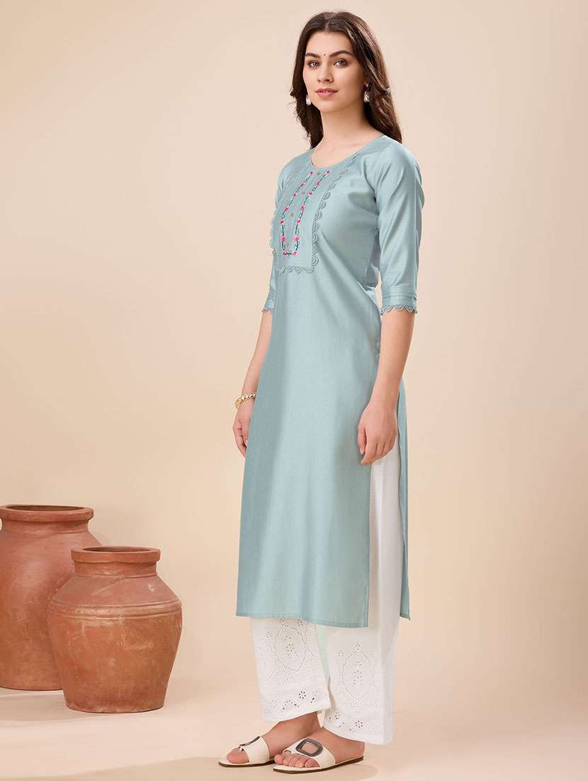 women three quarter sleeve straight kurta - 21167760 -  Standard Image - 2
