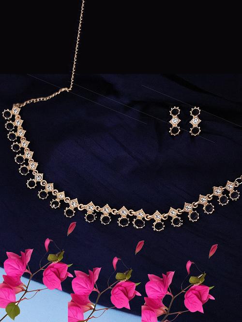 gold brass choker necklace and earrings set - 21167781 - Standard Image - 0