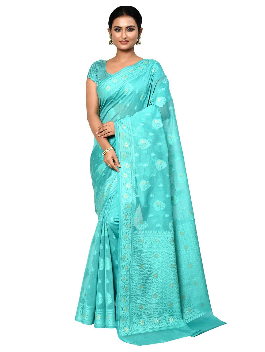 sea green banarasi saree with blouse