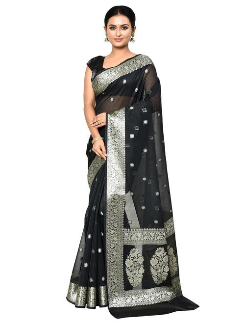 black banarasi saree with blouse - 21167828 - Standard Image - 0