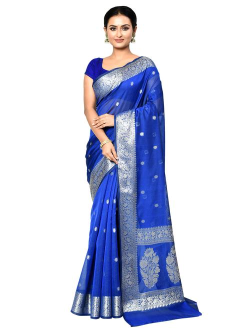 blue cotton banarasi saree with blouse - 21167829 -  Standard Image - 0
