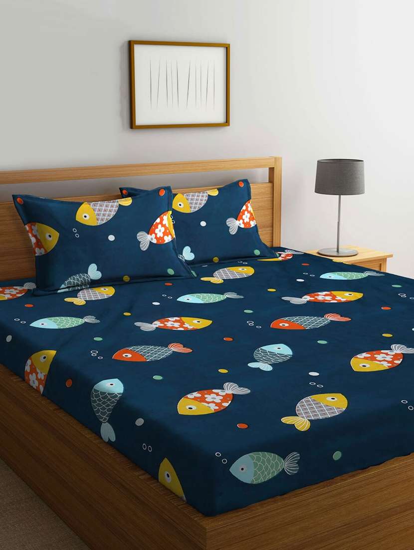 printed elastic fitted king size double bedsheet  with pillow cover