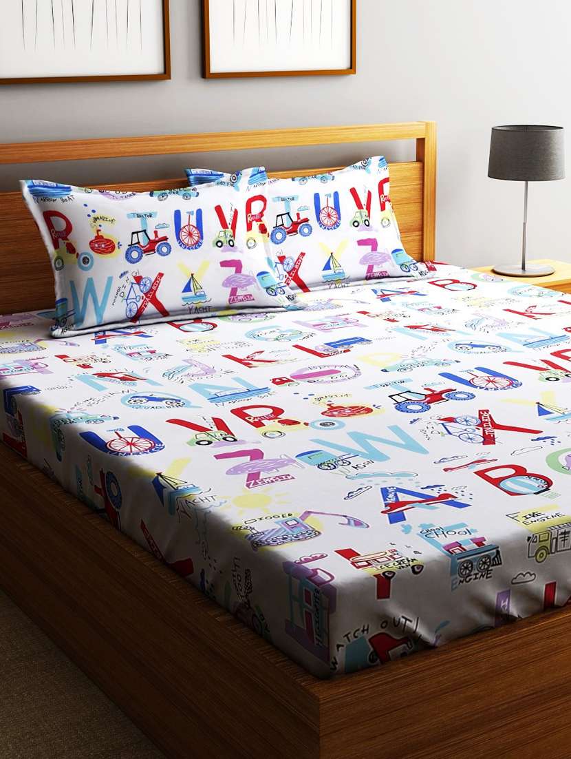 printed king size double bedsheet with 2 pillow cover