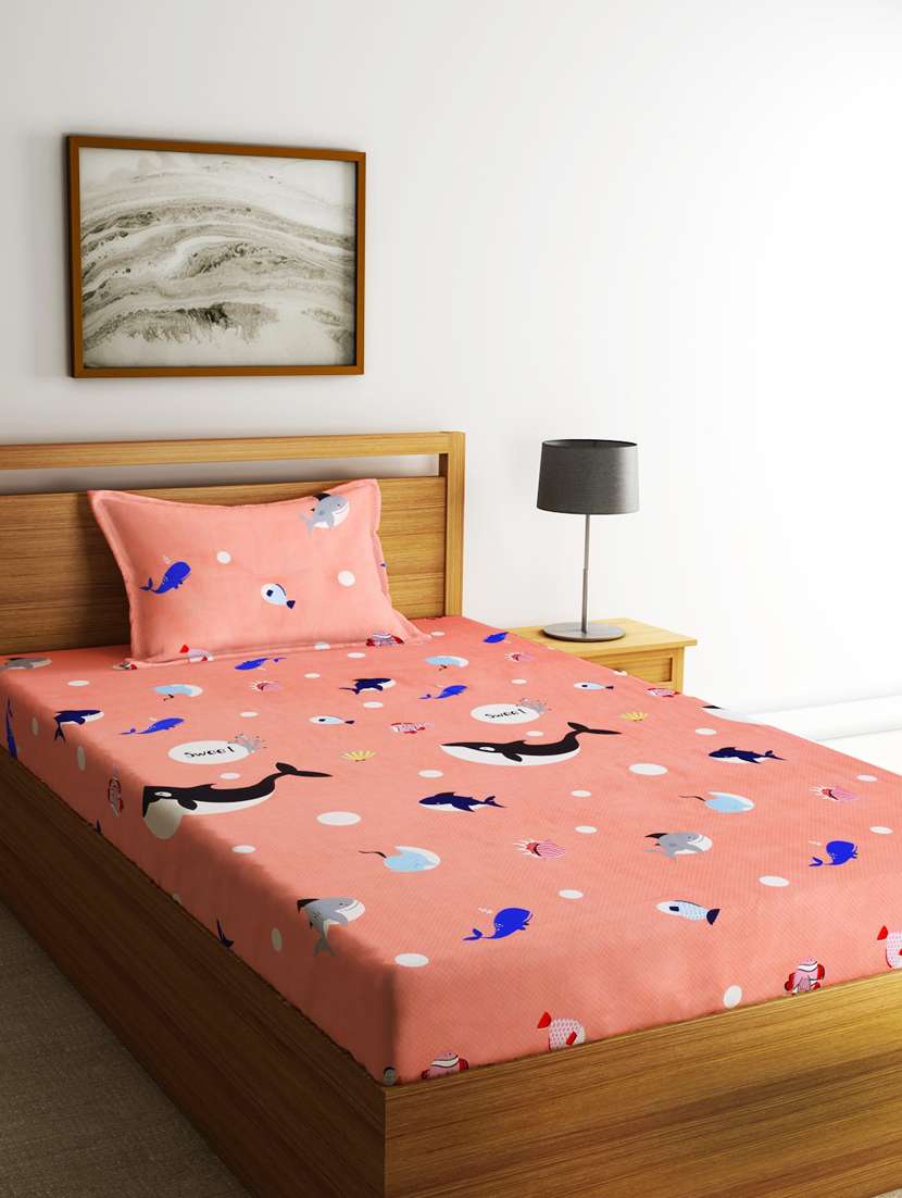 home sizzler 144tc kid's aquarium single bedsheet with 1 pillow cover