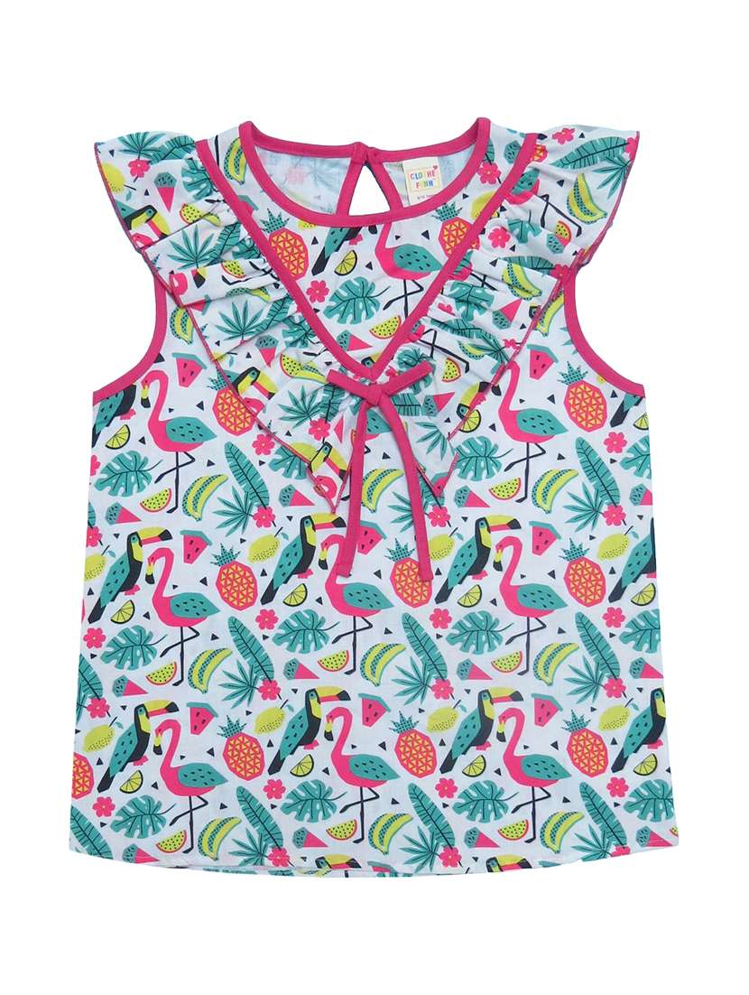 girls quirky printed round neck ruffled shorts set - 21167895 -  Standard Image - 2