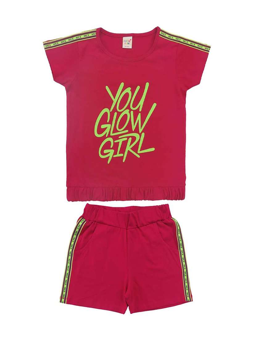girls graphic printed shorts set
