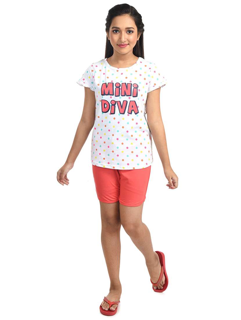 girls printed casual shorts set