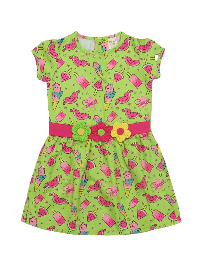 girls round neck printed frock