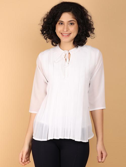 women solid tie up neck top - 21168874 - Standard Image - 0