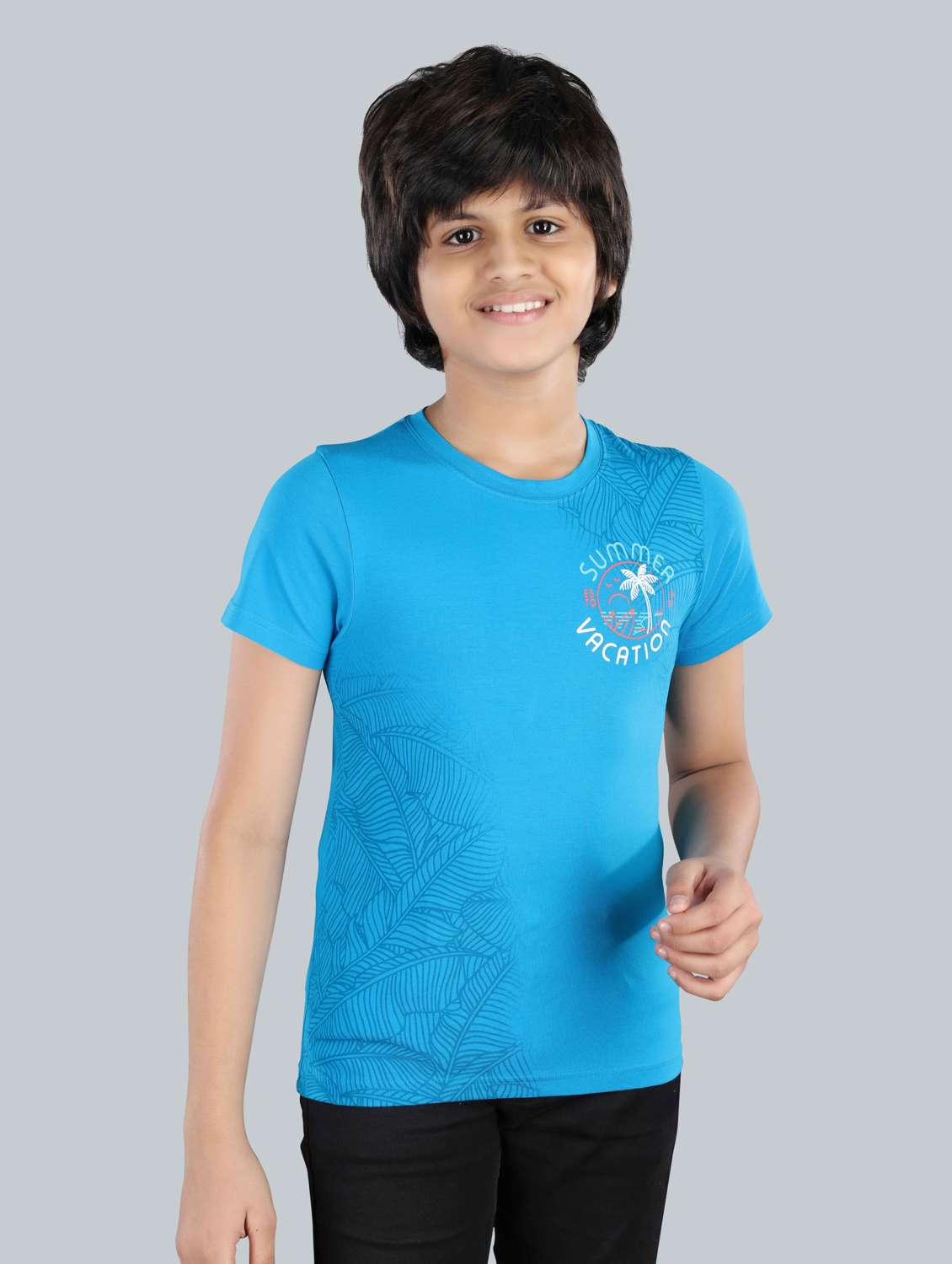 boys round neck placement printed t-shirt