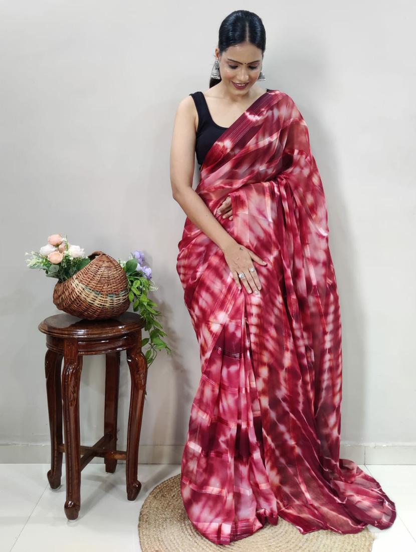 women maroon tie & dye georgette saree with blouse - 21169090 - Standard Image - 2