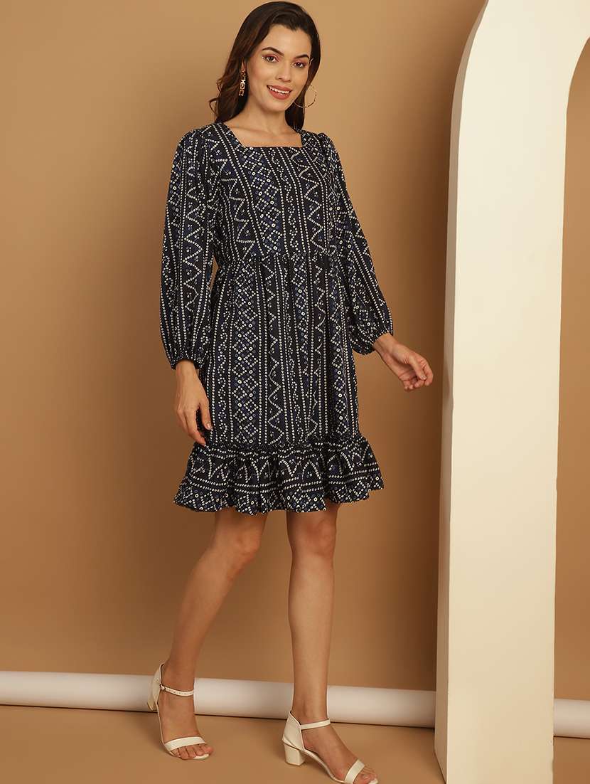 navy blue cotton fit & flare dress - 21169159 -  Standard Image - 2