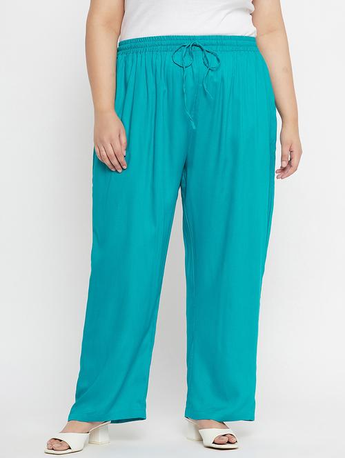 solid blue rayon plus size palazzo - 21169167 - Standard Image - 0