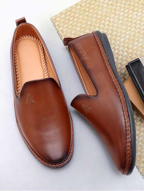 tan leatherette slip on moccasins