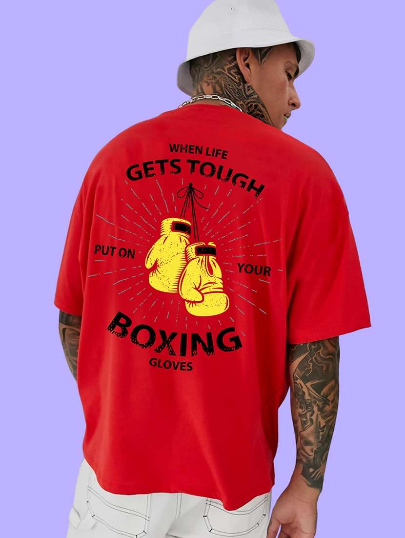 men back print round neck oversized t-shirt