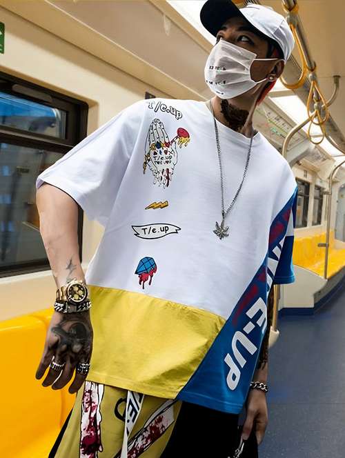 men color block oversized t-shirt - 21169764 -  Standard Image - 0