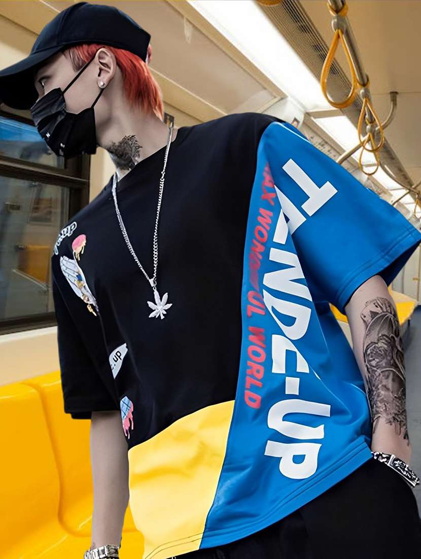 men multi colored oversized color block t-shirt