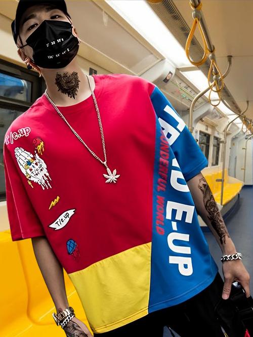 men color blocked round neck oversized t-shirt - 21169766 - Standard Image - 0