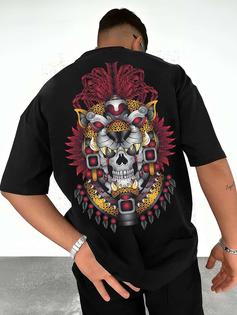 men back print round neck oversized t-shirt