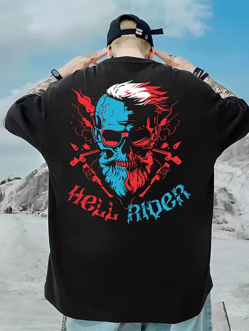 men black oversized front & back printed t-shirt - 21169773 - Standard Image - 0