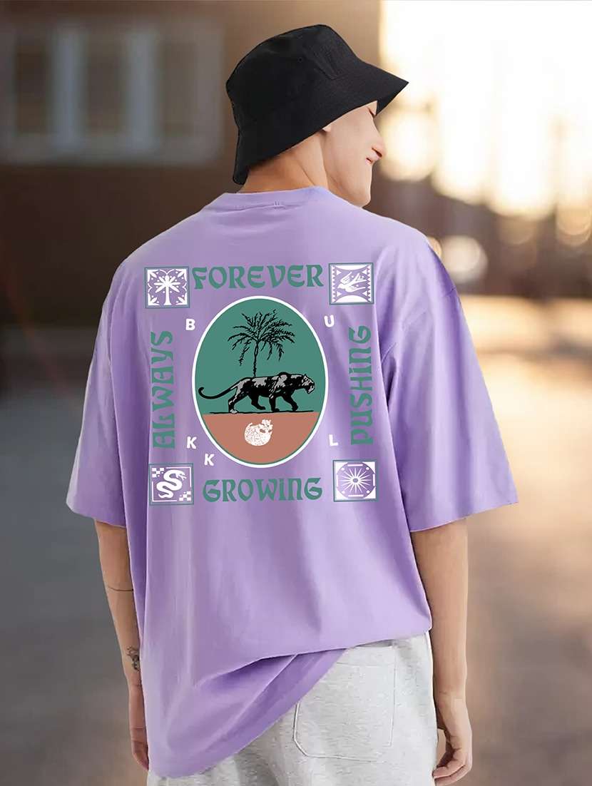 men lavender oversized front & back print t-shirt
