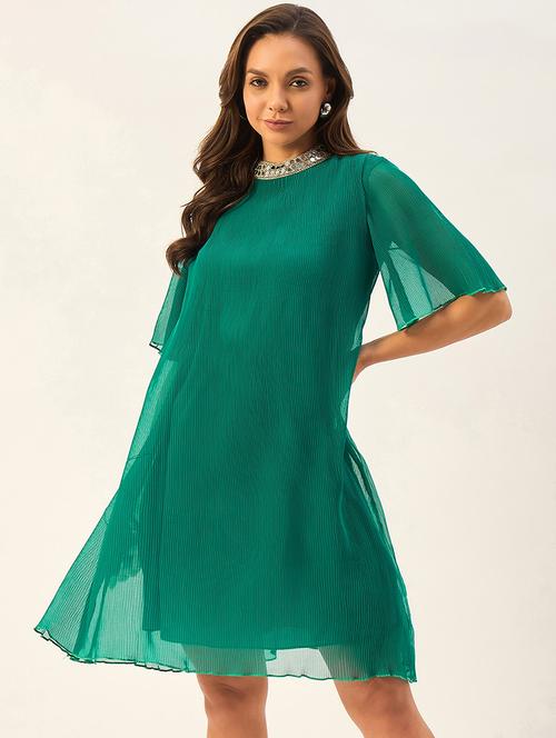 green polyester a-line dress - 21169829 - Standard Image - 0
