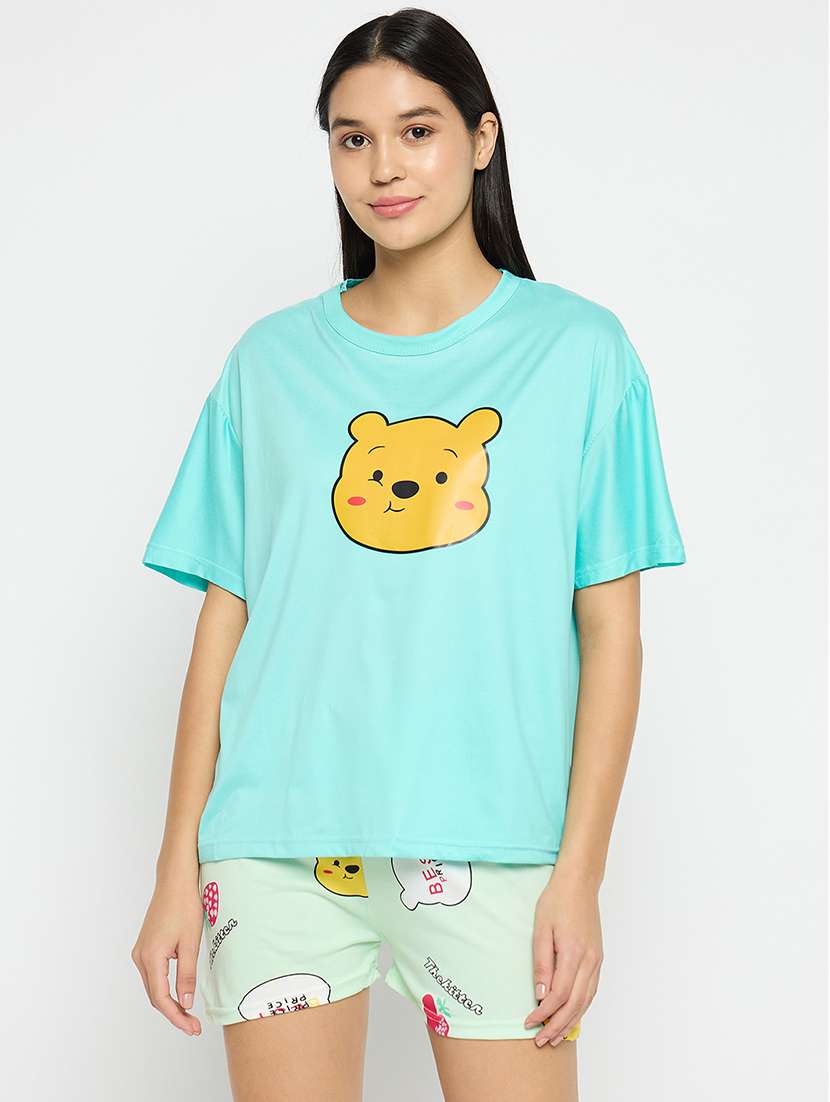 green printed viscose shorts set 