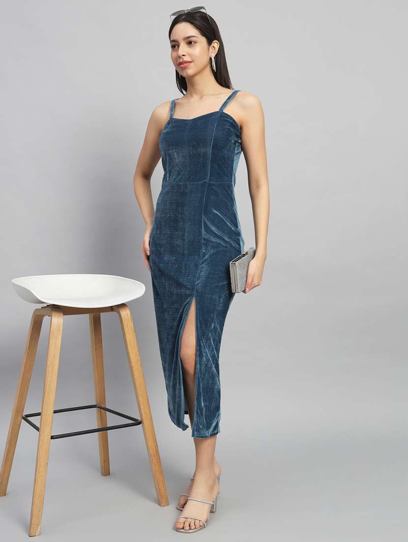 women solid shoulder strap bodycon dress