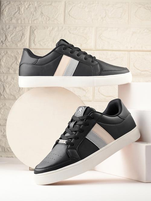 black synthetic lace up sneakers - 21170500 - Standard Image - 0