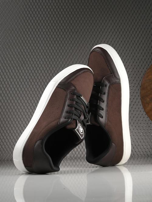 brown synthetic lace up sneakers - 21170501 -  Standard Image - 0