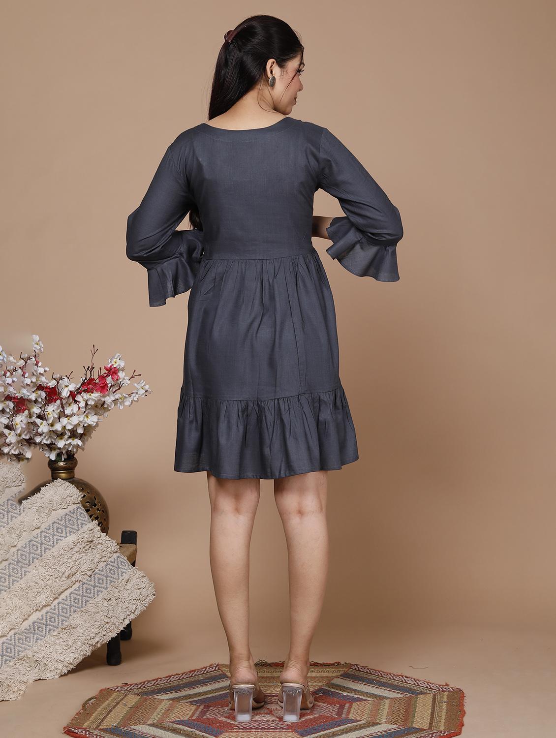 women three quarter sleeve ethnic dress - 21170622 - Standard Image - 2
