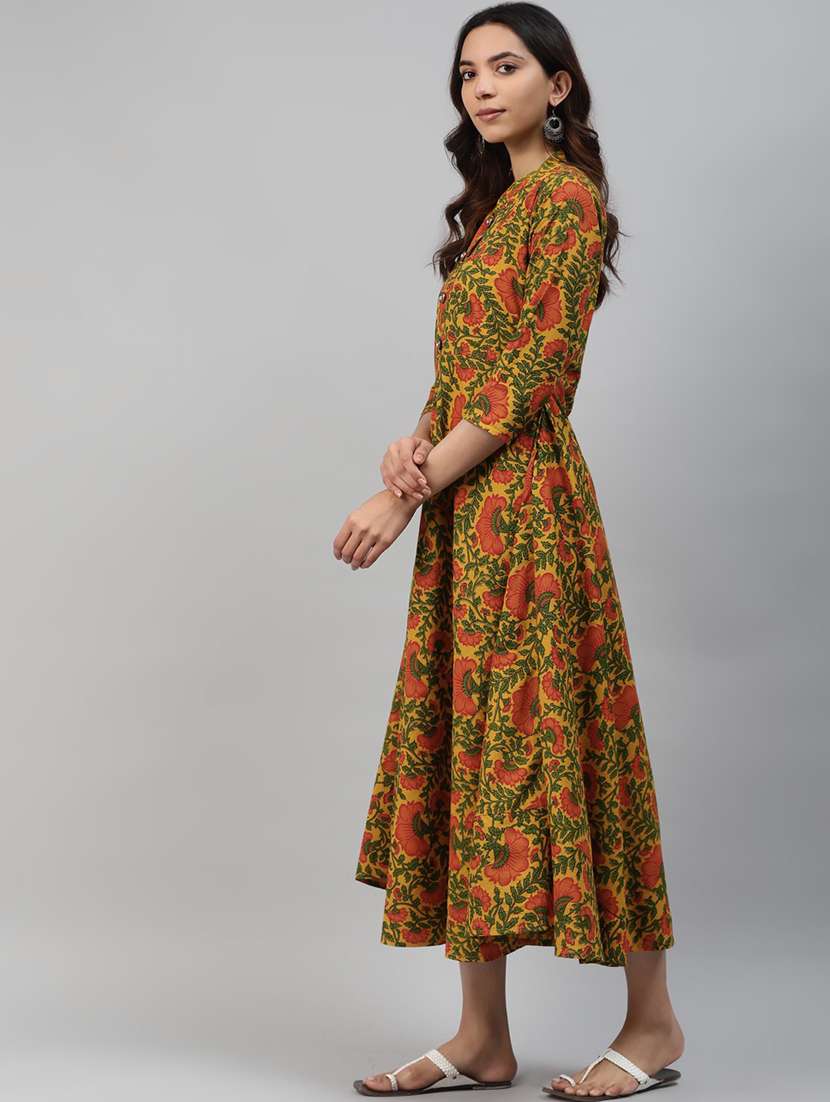 mustard viscose anarkali kurta - 21170736 -  Standard Image - 2