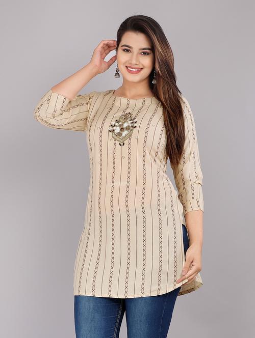 beige viscose straight kurta - 21170759 - Standard Image - 0